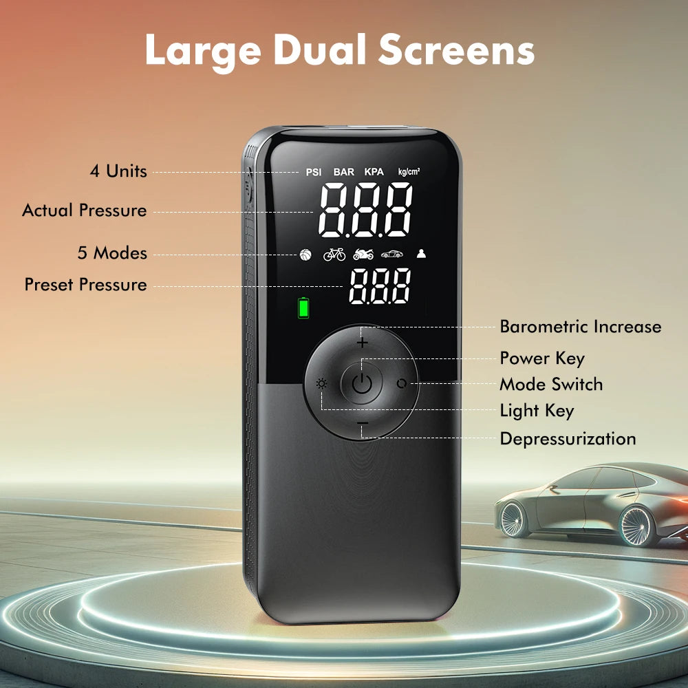 Roventa Smart Tire Inflator Pro — Digital Air Compressor for Cars, Bikes & Motorcycles