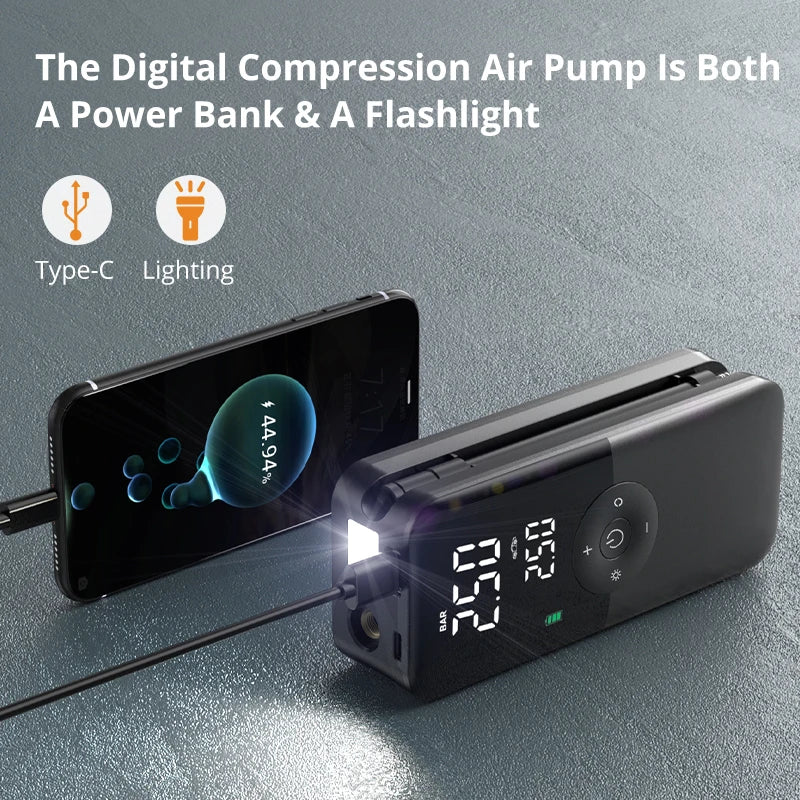 Roventa Smart Tire Inflator Pro — Digital Air Compressor for Cars, Bikes & Motorcycles