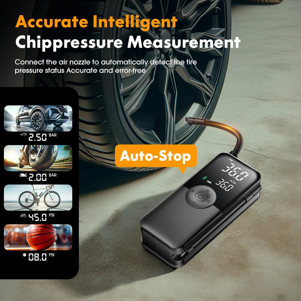 Roventa Smart Tire Inflator Pro — Digital Air Compressor for Cars, Bikes & Motorcycles