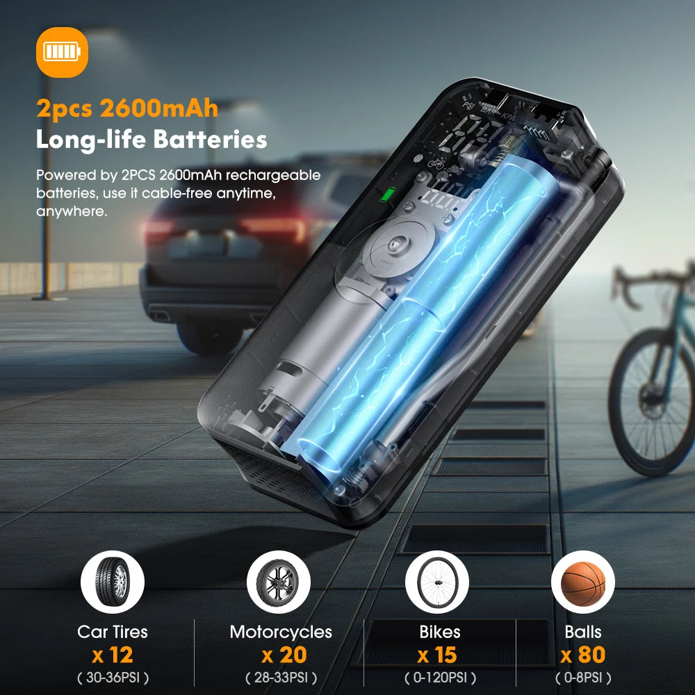 Roventa Smart Tire Inflator Pro — Digital Air Compressor for Cars, Bikes & Motorcycles
